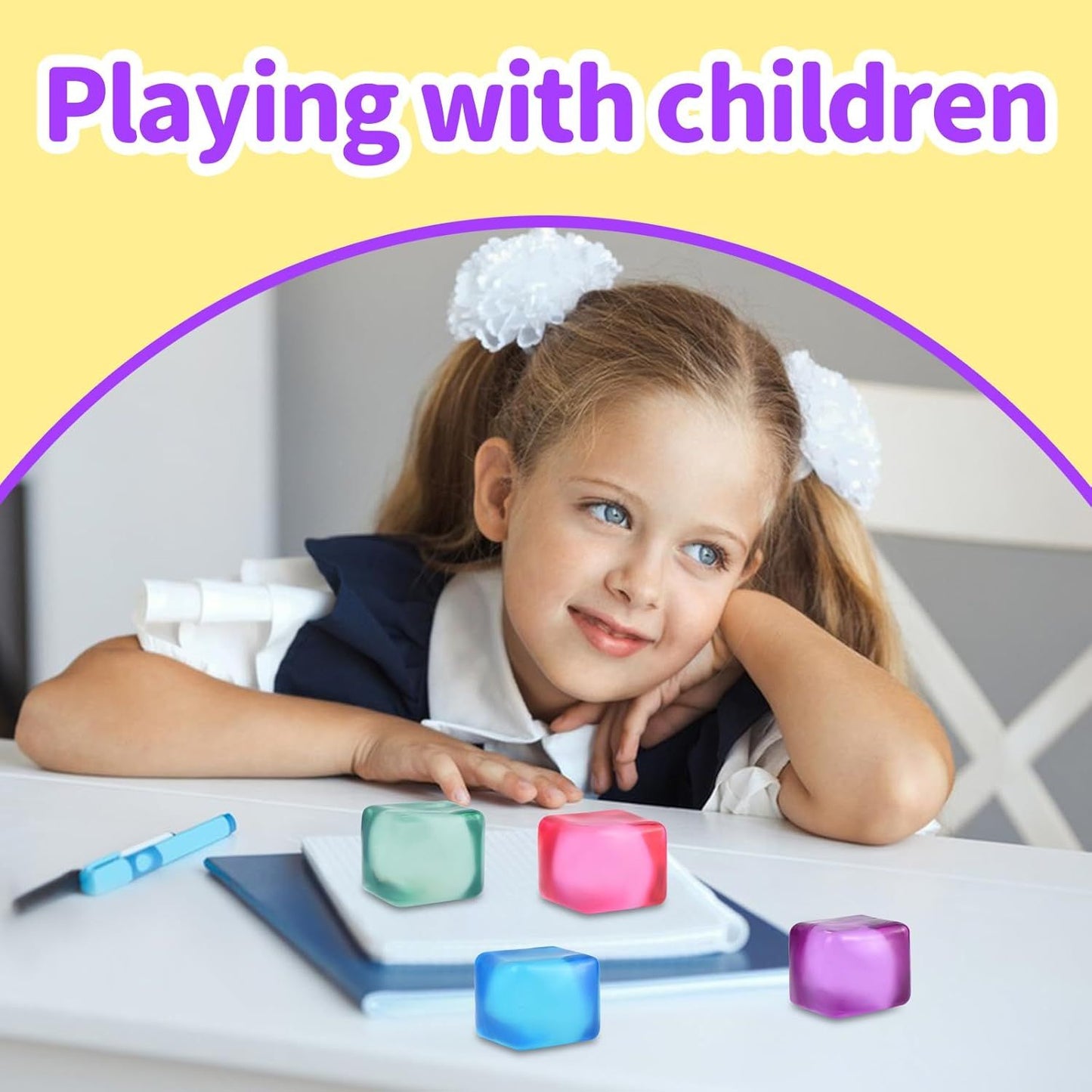 4 PCS Colorful Stress Cube - Sensory Fidget Squeeze Toy with Super Solid Squish-Slow Rising Ice Cube Stress V1259-DP01-H-00115