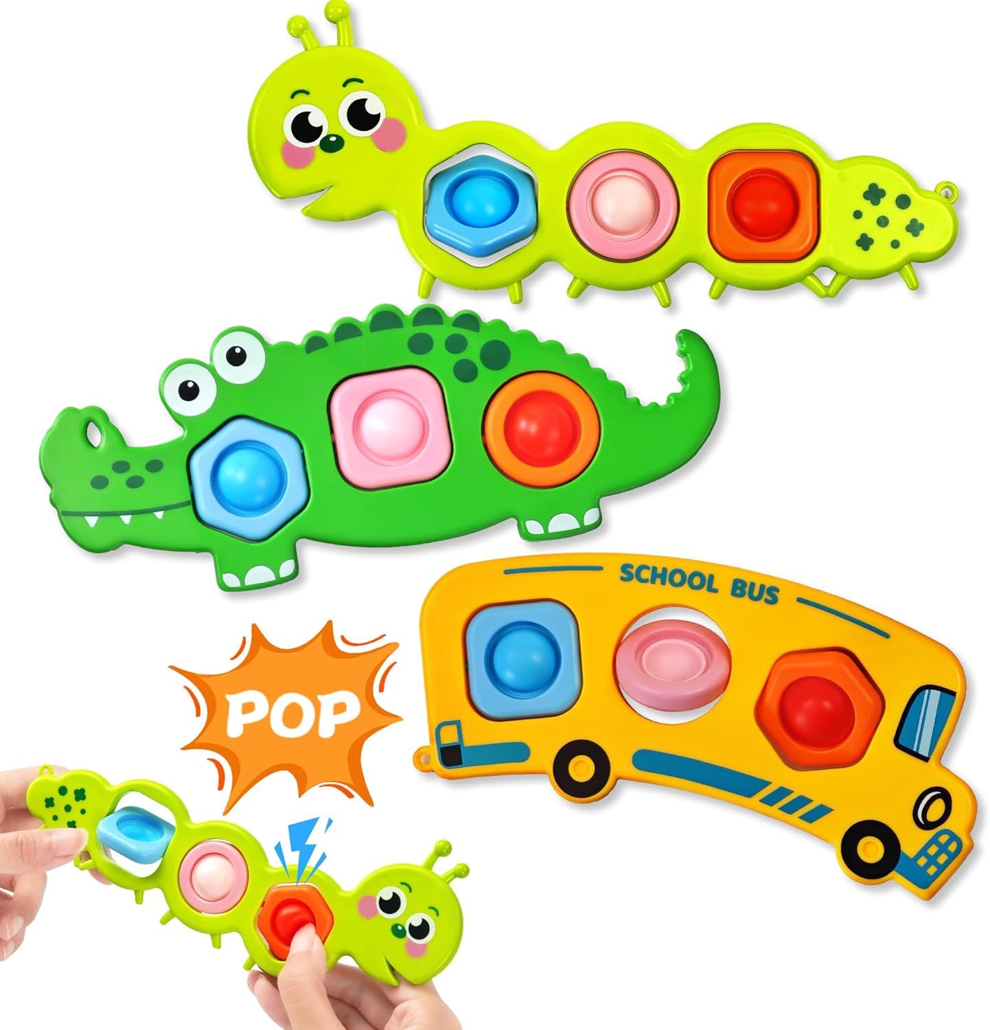 3PC Fidget Popper Sensory Toys Airplane Travel Activities for Toddlers Goodie Bags Pop It Fidget Toys for 12+ V1259-DP01-H-00136