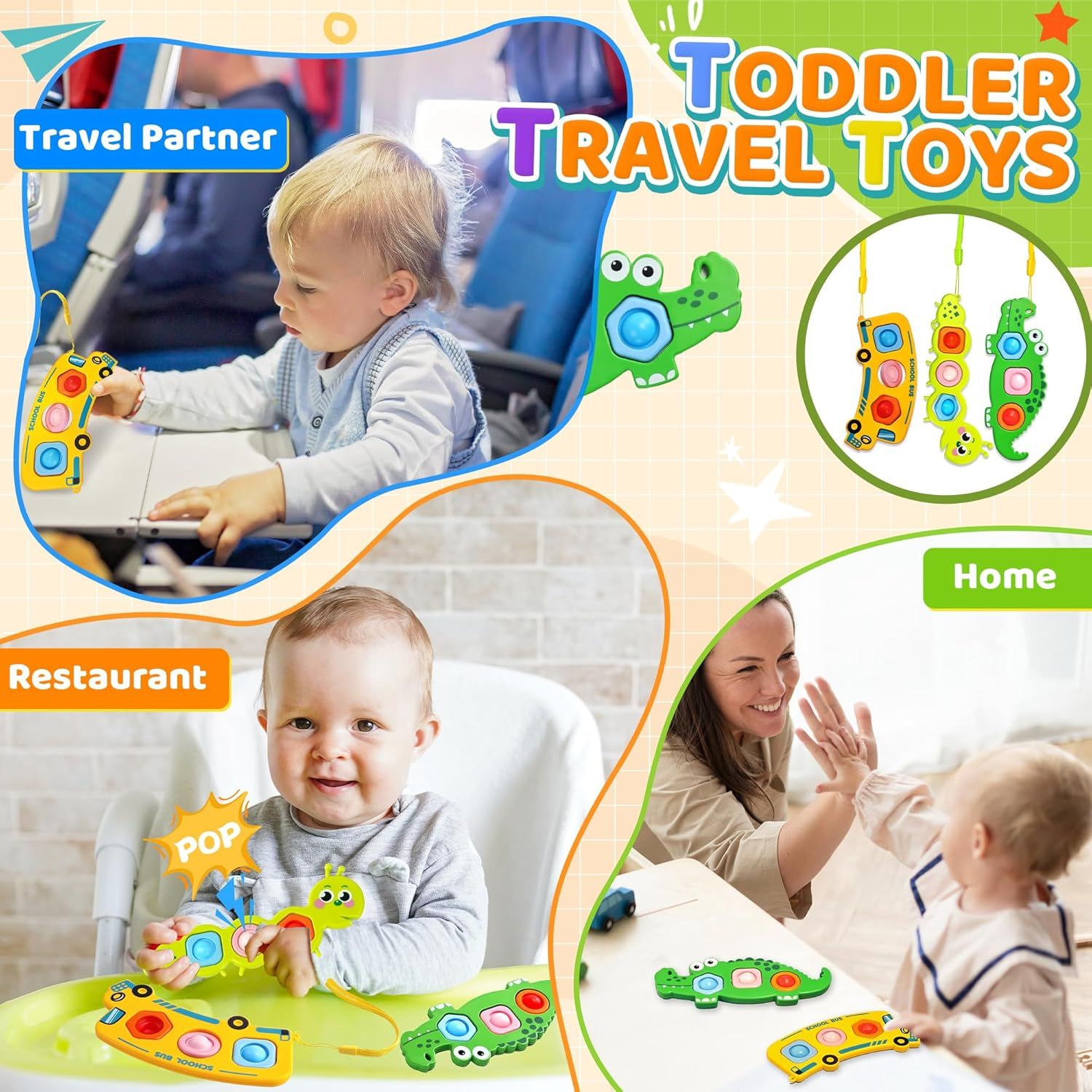 3PC Fidget Popper Sensory Toys Airplane Travel Activities for Toddlers Goodie Bags Pop It Fidget Toys for 12+ V1259-DP01-H-00136