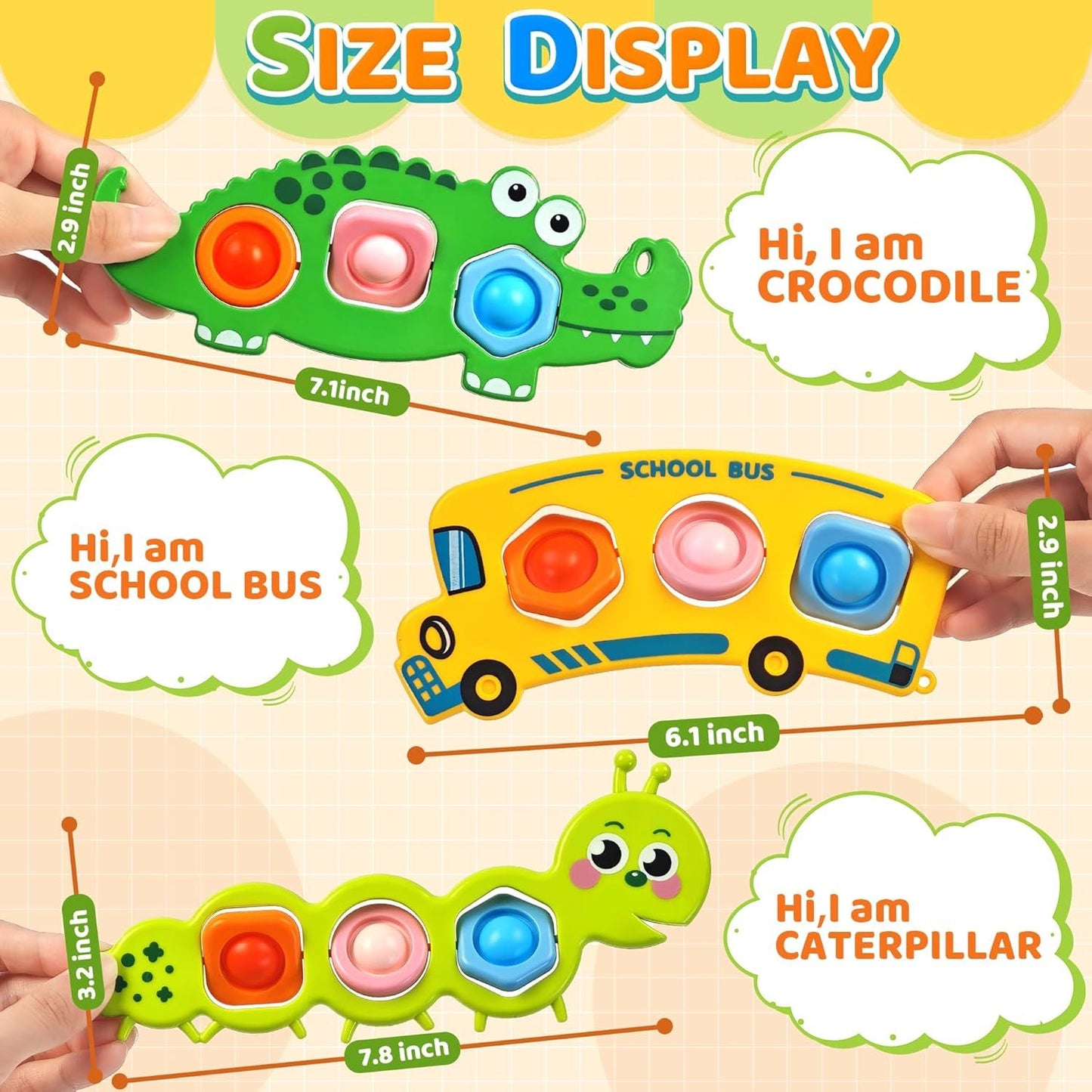 3PC Fidget Popper Sensory Toys Airplane Travel Activities for Toddlers Goodie Bags Pop It Fidget Toys for 12+ V1259-DP01-H-00136