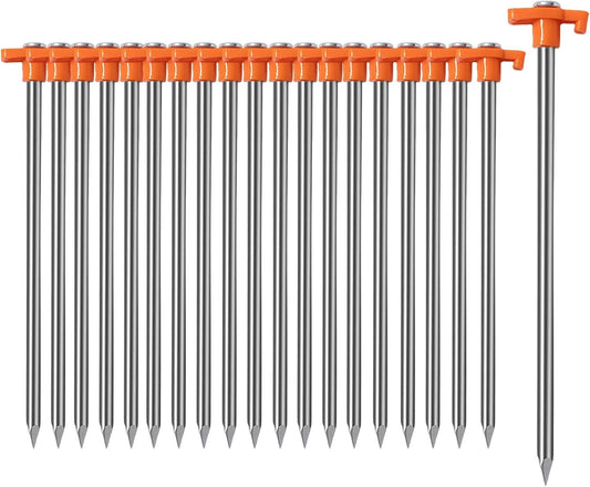 20 Pack Tent Stakes Heavy Duty, 9.75 Inch Yard Stakes Non-Rust Metal Tent Pegs Ground Stakes Tent Spikes for V1259-DP01-I-00002