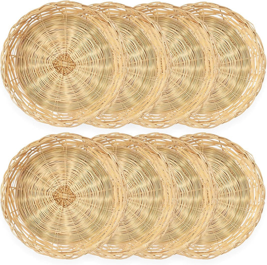 8 Pack Bamboo Paper Plate Holders, 10 Inches Reusable Wicker Charger Plates for Dinner Plates Natural Hand V1259-DP01-I-00005