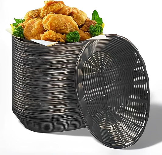 12 Pack Plastic Oval Basket, 8.6 X 6.3 X 2.1 Inch Woven Bread Baskets for Serving Small Empty Gift Baskets, V1259-DP01-I-00013