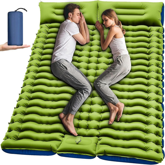 Double Sleeping Pad - Self Inflating 4" Extra-Thick for 2 Person with Pillow Built-in Foot Pump Inflatable V1259-DP01-I-00016
