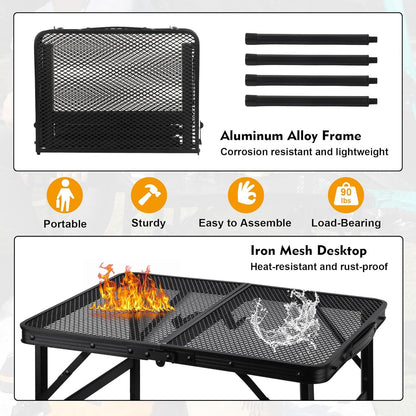 Camping Table with Mesh Desktop, Lightweight & Portable Small Folding Grill Table, Height Adjustable Metal V1259-DP01-I-00035