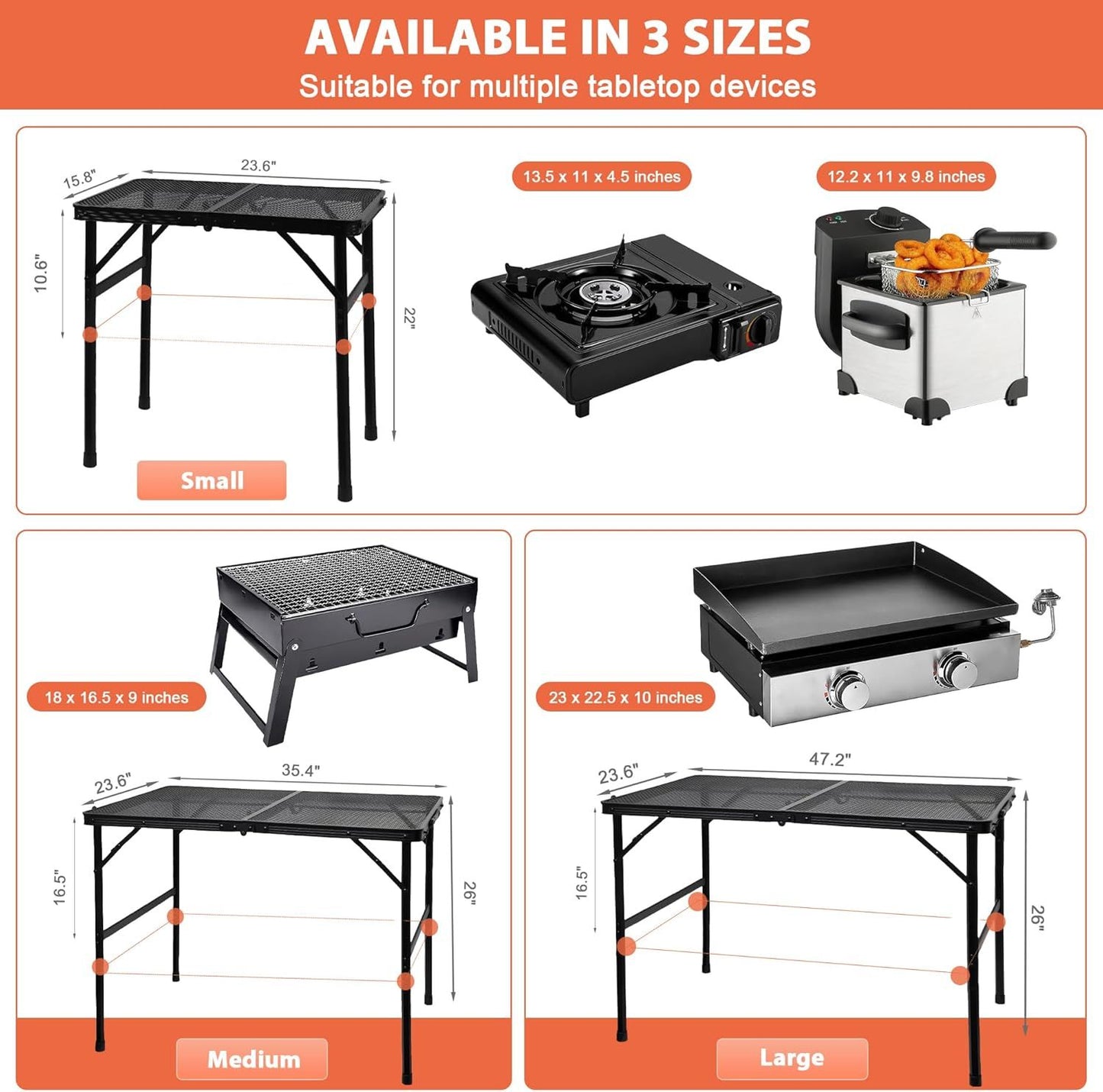 Camping Table with Mesh Desktop, Lightweight & Portable Small Folding Grill Table, Height Adjustable Metal V1259-DP01-I-00035