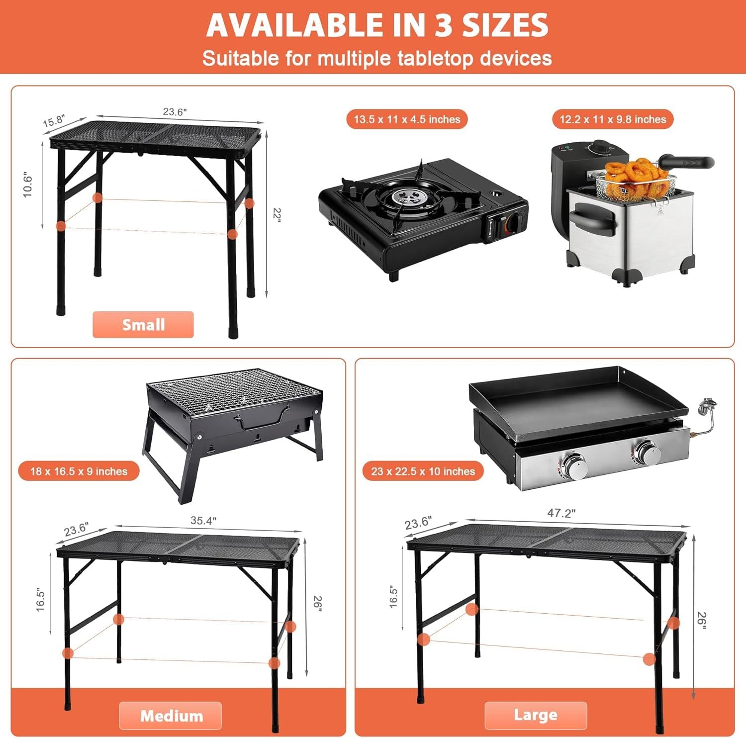 Camping Table with Mesh Desktop, Lightweight & Portable Small Folding Grill Table, Height Adjustable Metal V1259-DP01-I-00035