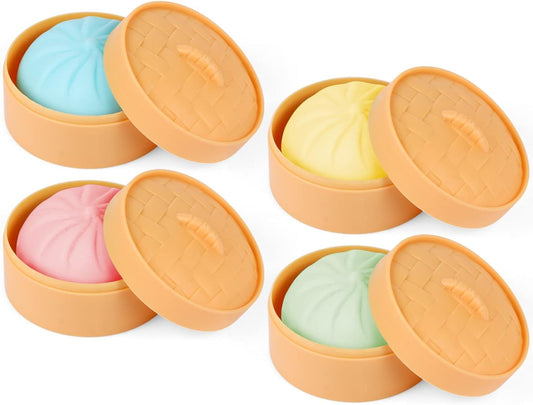 4 PCS Colorful Dumpling Stress Balls Fidget Sensory Toy,Squeeze Dough Ball Stress Relief Hand Toy,Bun with V1259-DP01-I-00045