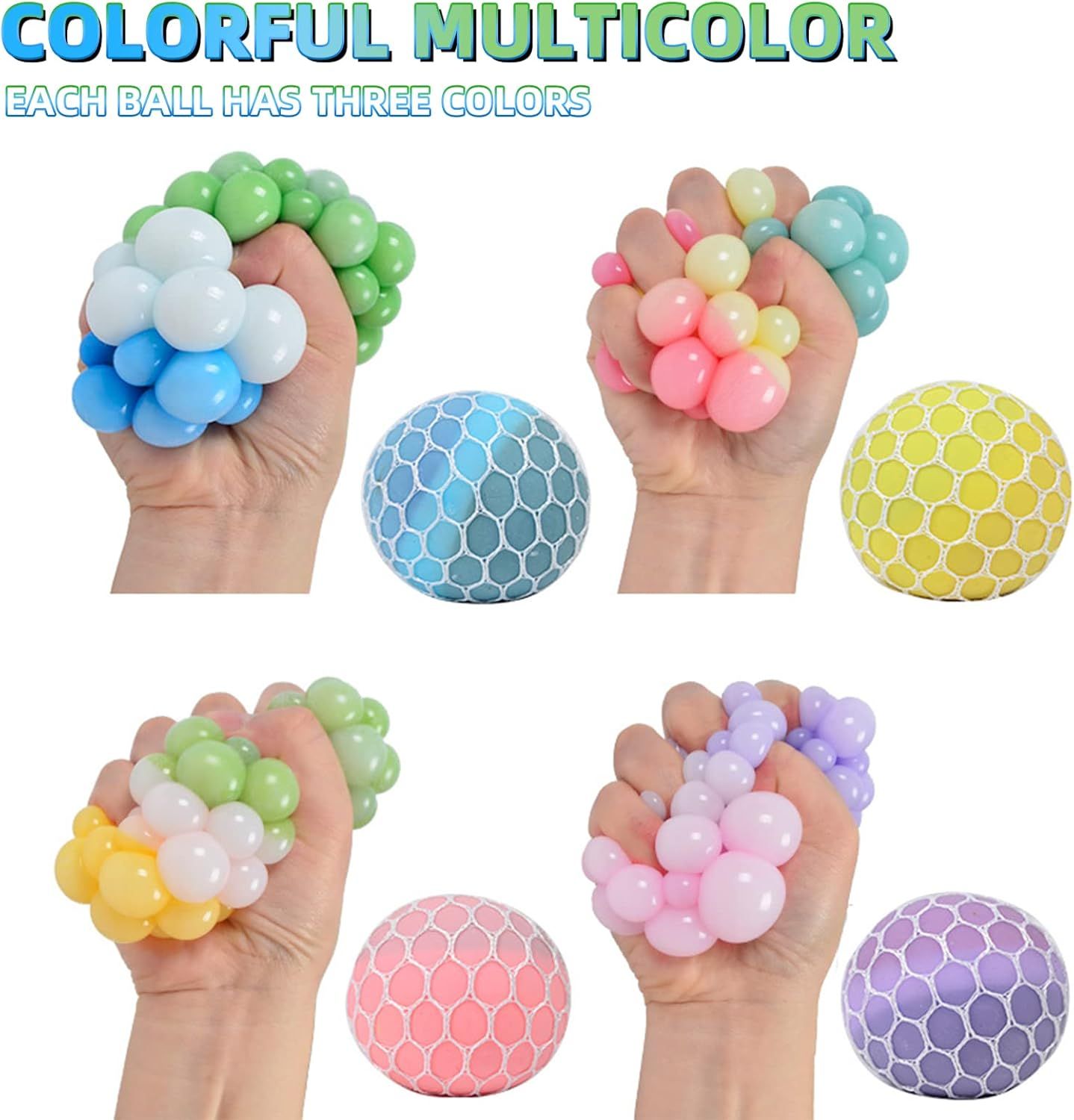 4 PCS Colorful Mesh Grape Stress Balls - Squeeze Color Change Fidget Toys for Stress Relief and Hand Exercise V1259-DP01-I-00047