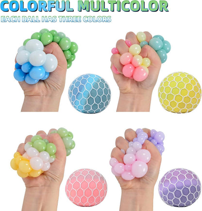 4 PCS Colorful Mesh Grape Stress Balls - Squeeze Color Change Fidget Toys for Stress Relief and Hand Exercise V1259-DP01-I-00047