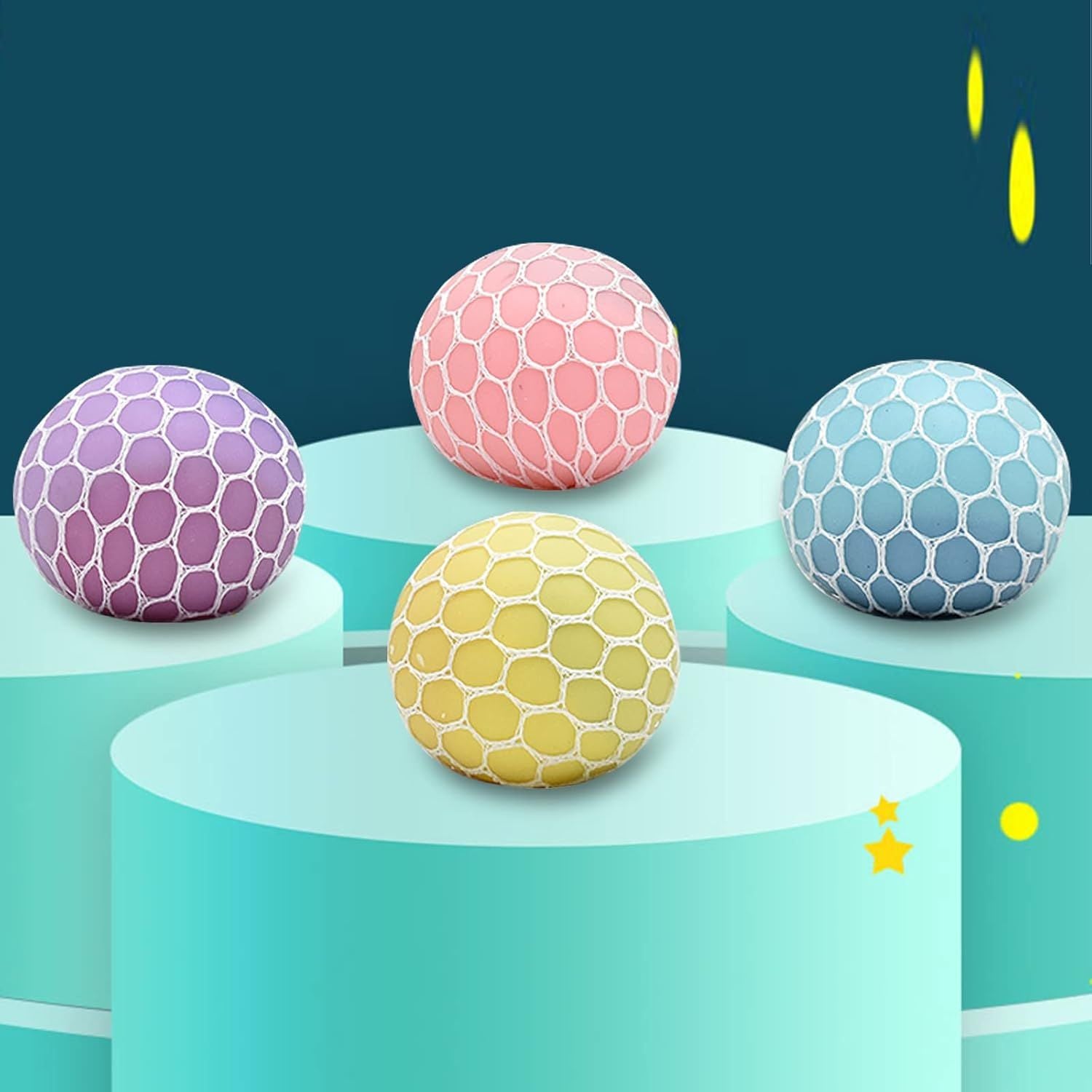 4 PCS Colorful Mesh Grape Stress Balls - Squeeze Color Change Fidget Toys for Stress Relief and Hand Exercise V1259-DP01-I-00047