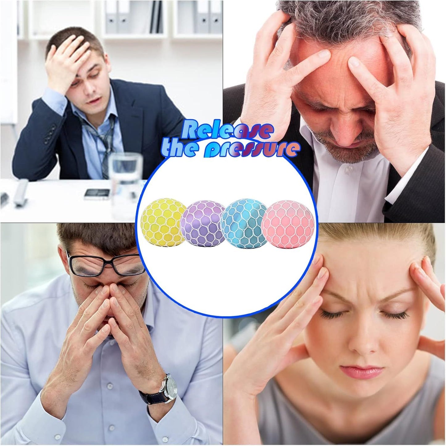 4 PCS Colorful Mesh Grape Stress Balls - Squeeze Color Change Fidget Toys for Stress Relief and Hand Exercise V1259-DP01-I-00047