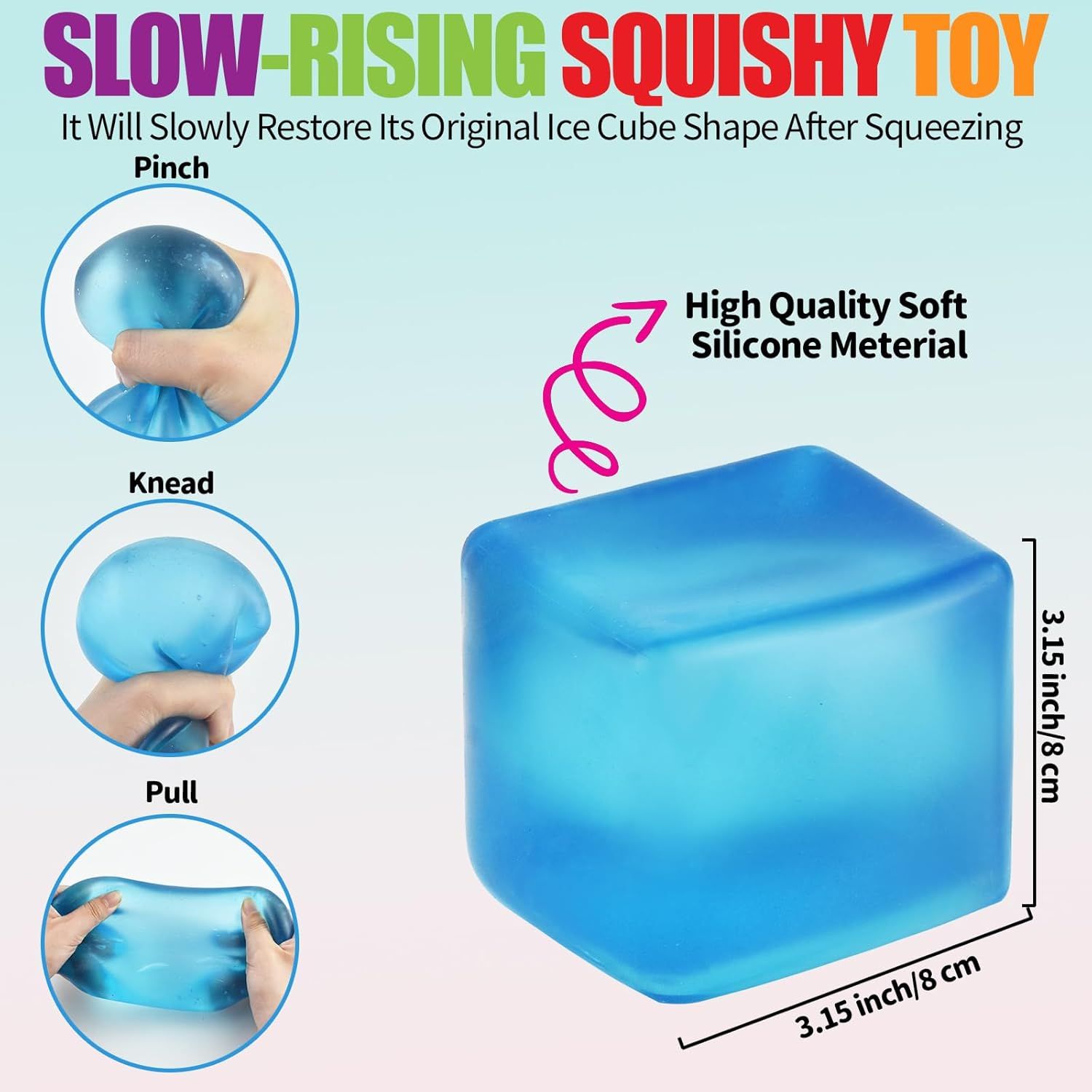 Giant Stress Cube - 3.15" Cube-Sensory Fidget Squeeze Toy with Super Solid Squish-Slow Rising Ice Cube Stress V1259-DP01-I-00048