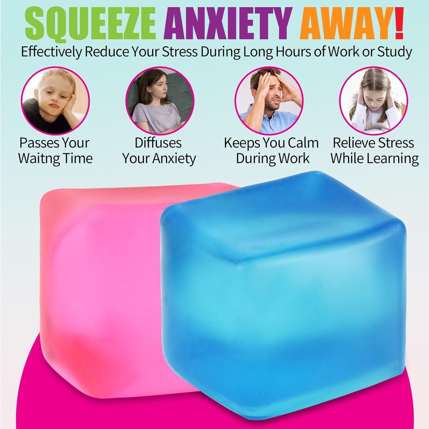 Giant Stress Cube - 3.15" Cube-Sensory Fidget Squeeze Toy with Super Solid Squish-Slow Rising Ice Cube Stress V1259-DP01-I-00048