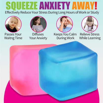 Giant Stress Cube - 3.15" Cube-Sensory Fidget Squeeze Toy with Super Solid Squish-Slow Rising Ice Cube Stress V1259-DP01-I-00048