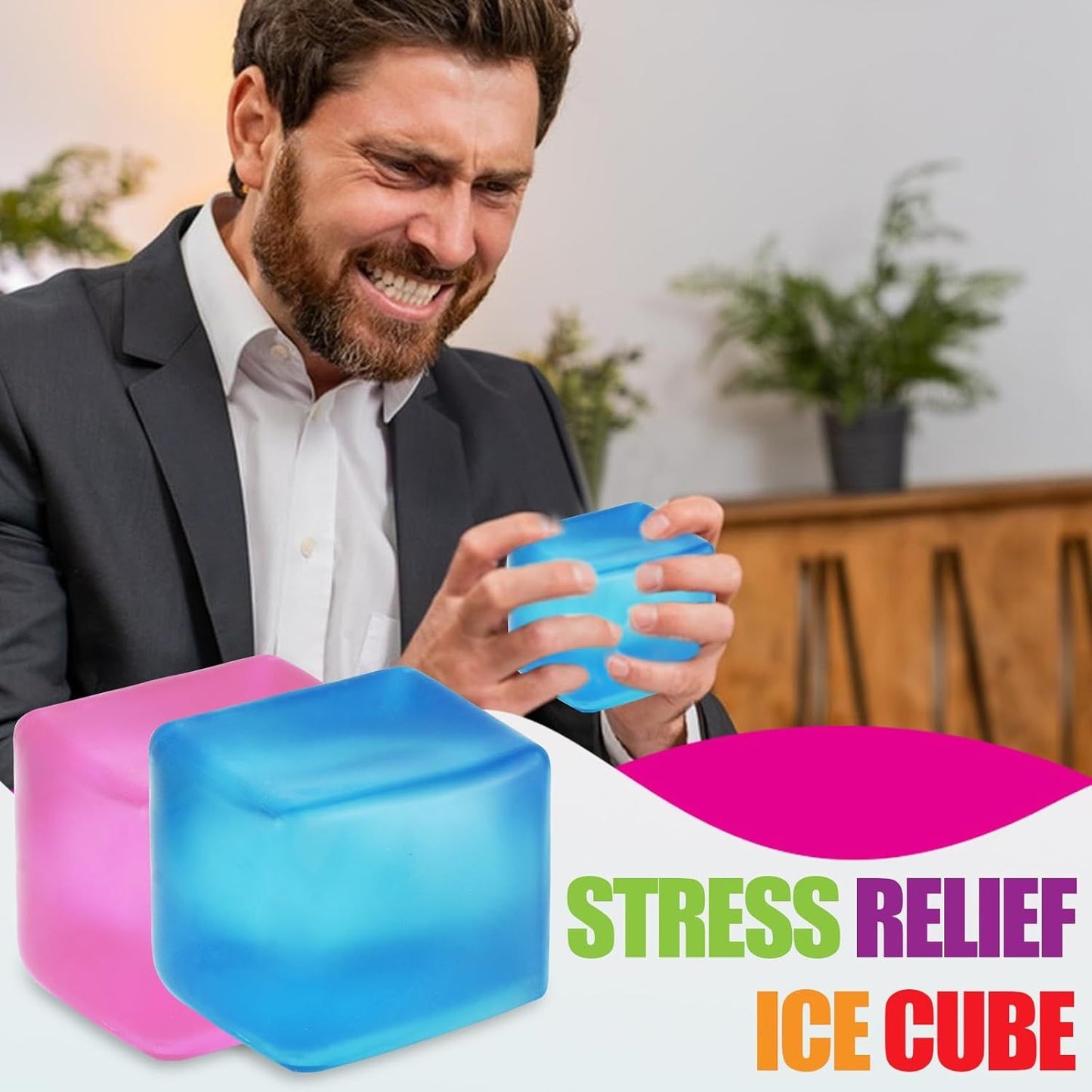 Giant Stress Cube - 3.15" Cube-Sensory Fidget Squeeze Toy with Super Solid Squish-Slow Rising Ice Cube Stress V1259-DP01-I-00048