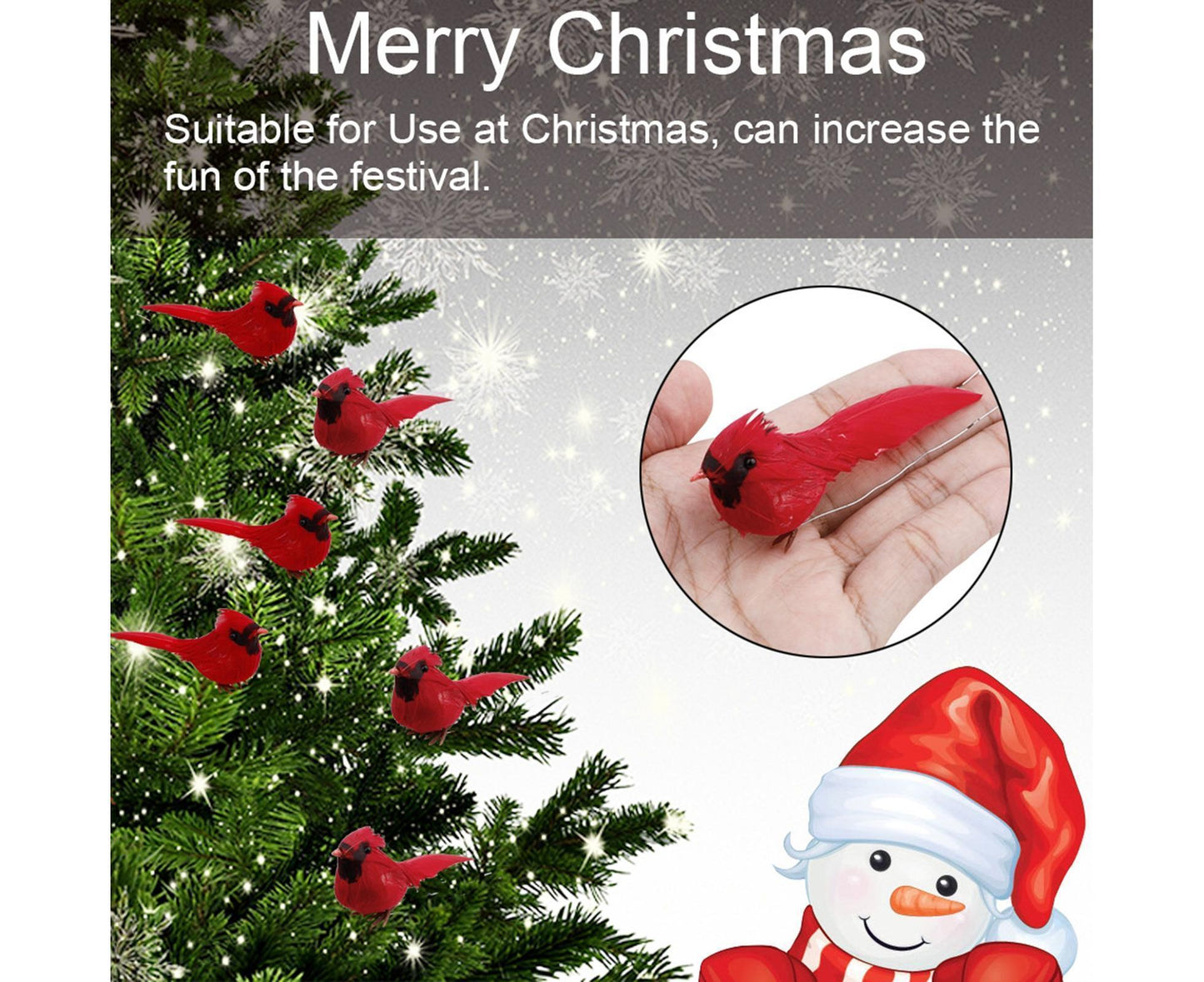 10Pcs Artificial Red Christmas Lucky Birds DIY Xmas Tree Pendant Decoration Gift-B V1263-JX-1003