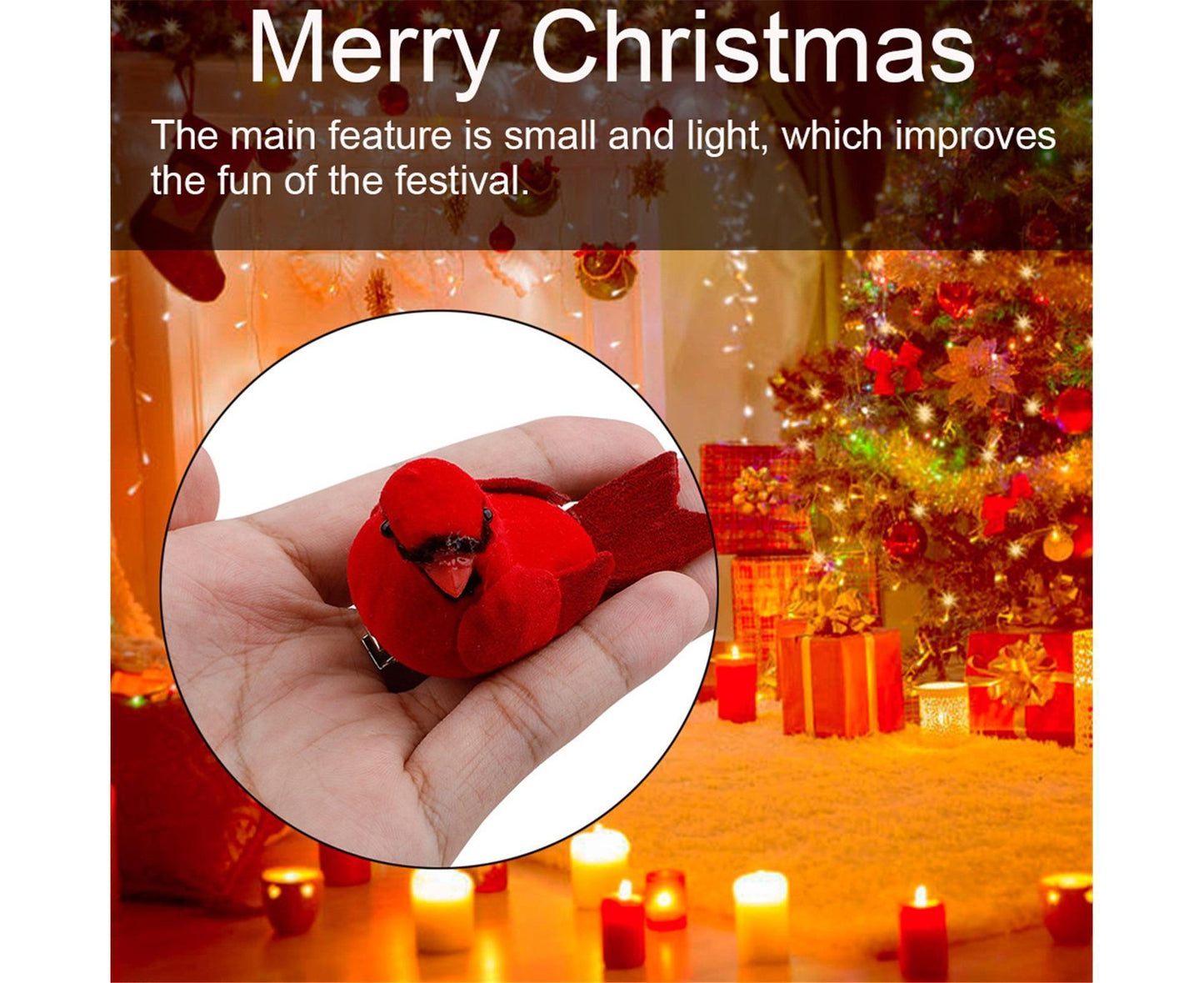 10Pcs Artificial Red Christmas Lucky Birds DIY Xmas Tree Pendant Decoration Gift-B V1263-JX-1003