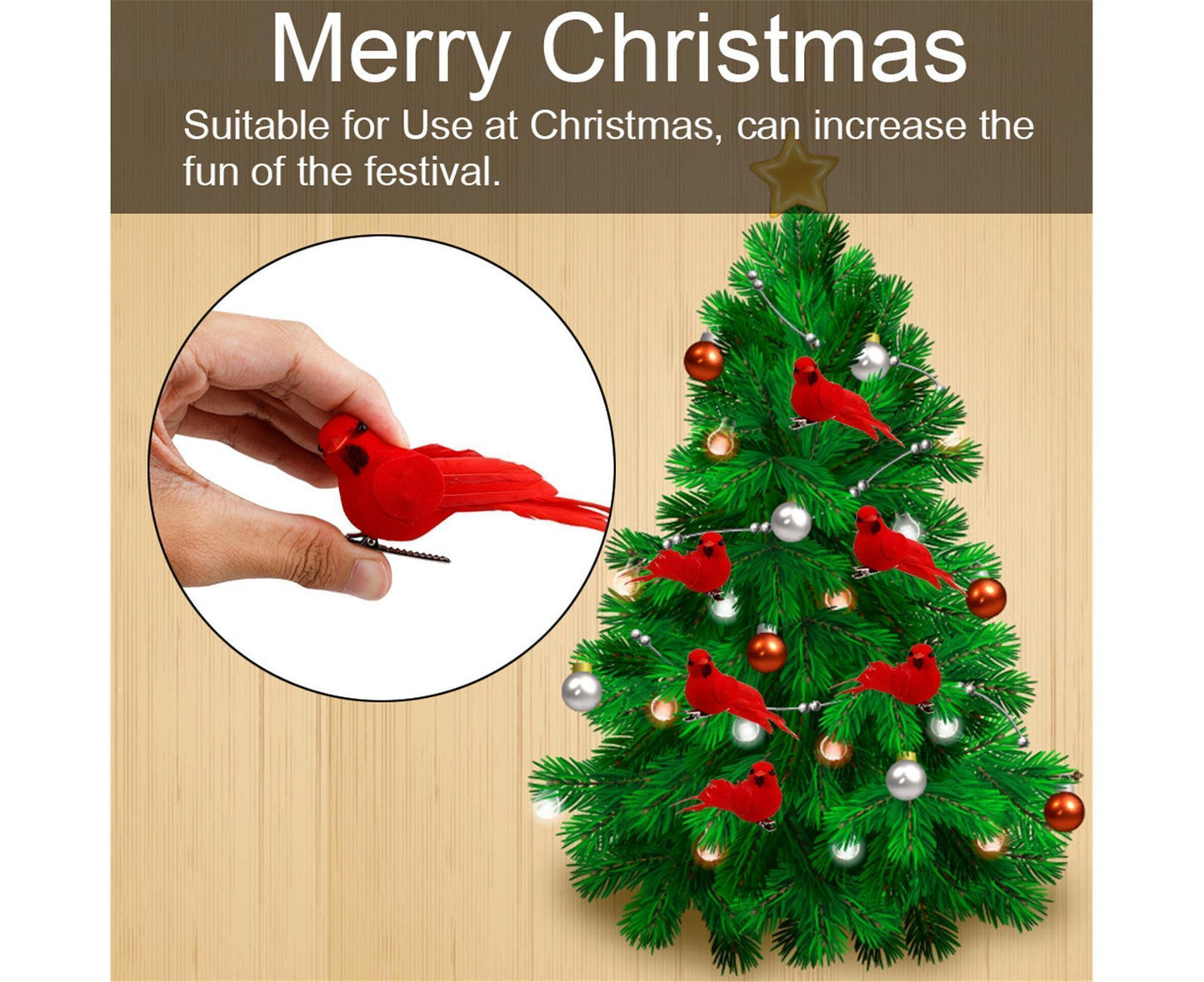 10Pcs Artificial Red Christmas Lucky Birds DIY Xmas Tree Pendant Decoration Gift-B V1263-JX-1003