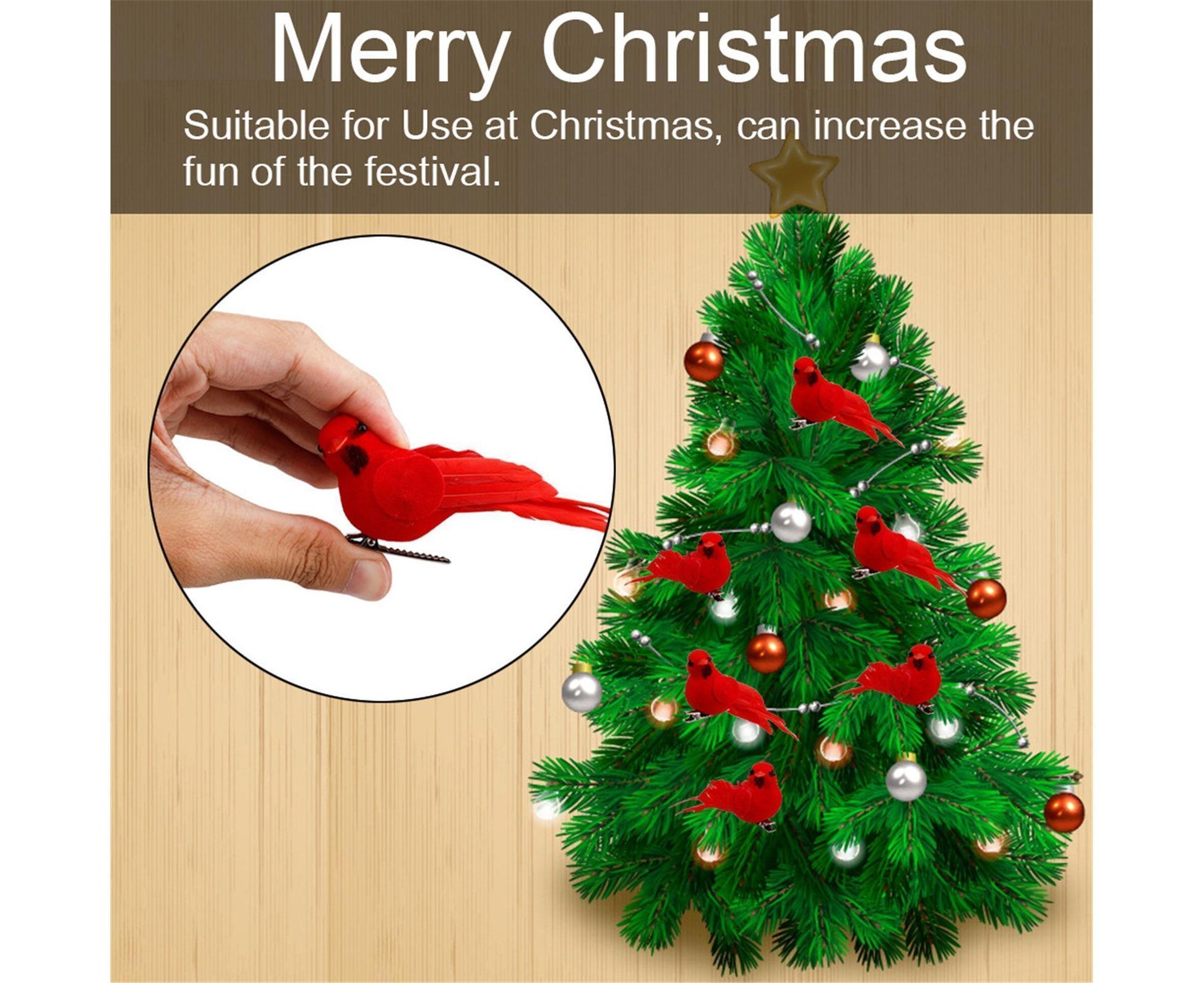 10Pcs Artificial Red Christmas Lucky Birds DIY Xmas Tree Pendant Decoration Gift-B V1263-JX-1003