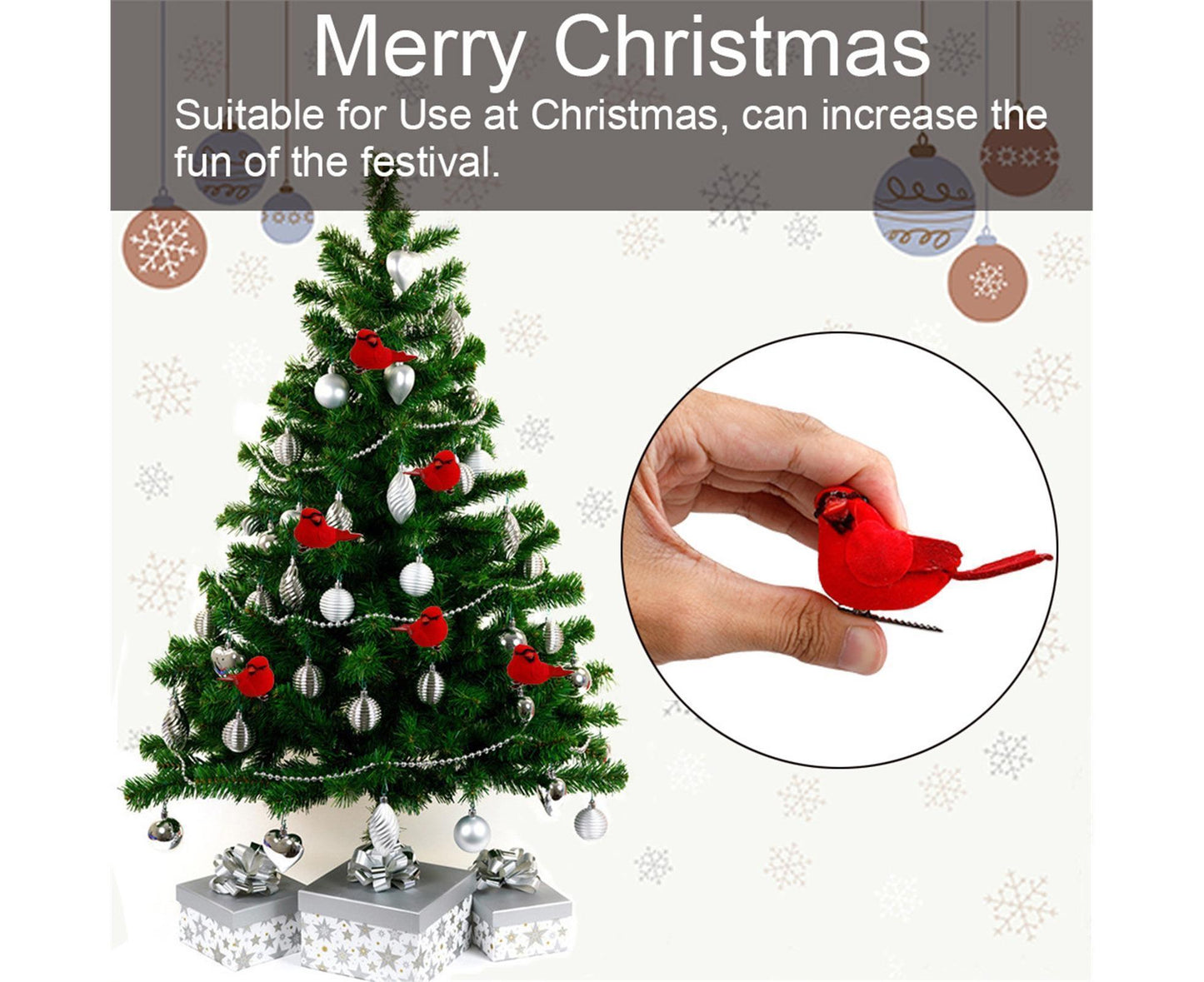 10Pcs Artificial Red Christmas Lucky Birds DIY Xmas Tree Pendant Decoration Gift-B V1263-JX-1003