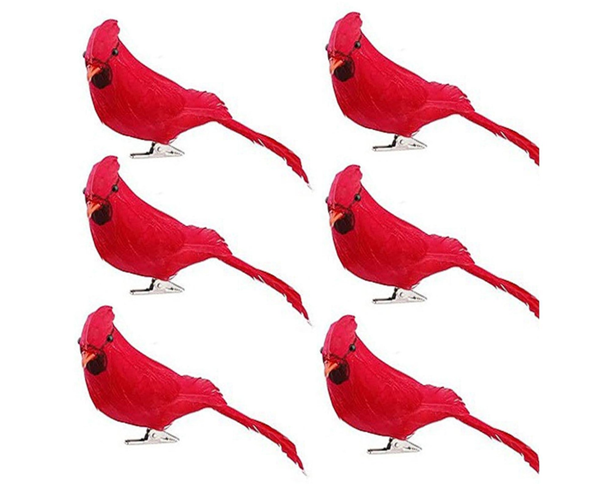 6/12Pcs Christmas Bird Clip Red Feather Artificial Birds-Red 1 V1263-JX-1005