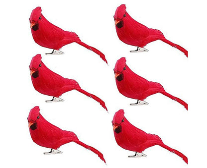 6/12Pcs Christmas Bird Clip Red Feather Artificial Birds-Red 1 V1263-JX-1005