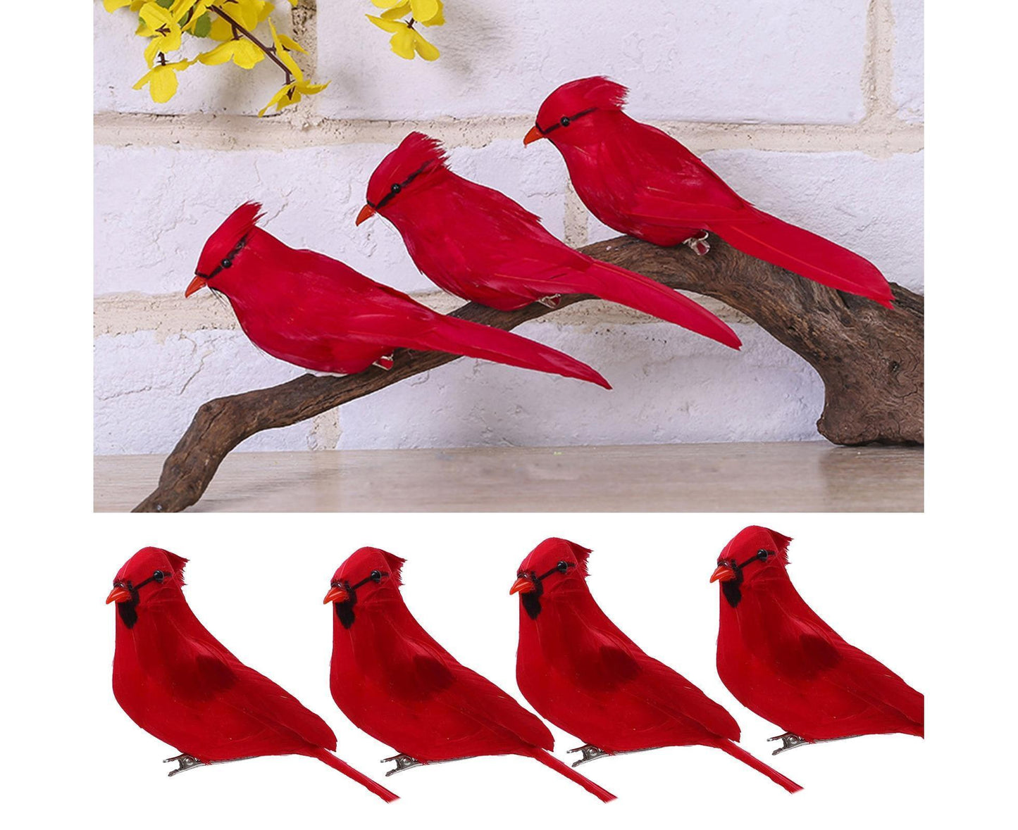6/12Pcs Christmas Bird Clip Red Feather Artificial Birds-Red 1 V1263-JX-1005