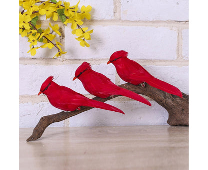6/12Pcs Christmas Bird Clip Red Feather Artificial Birds-Red 1 V1263-JX-1005
