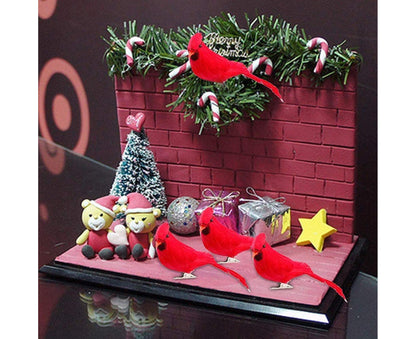 6/12Pcs Christmas Bird Clip Red Feather Artificial Birds-Red 1 V1263-JX-1005