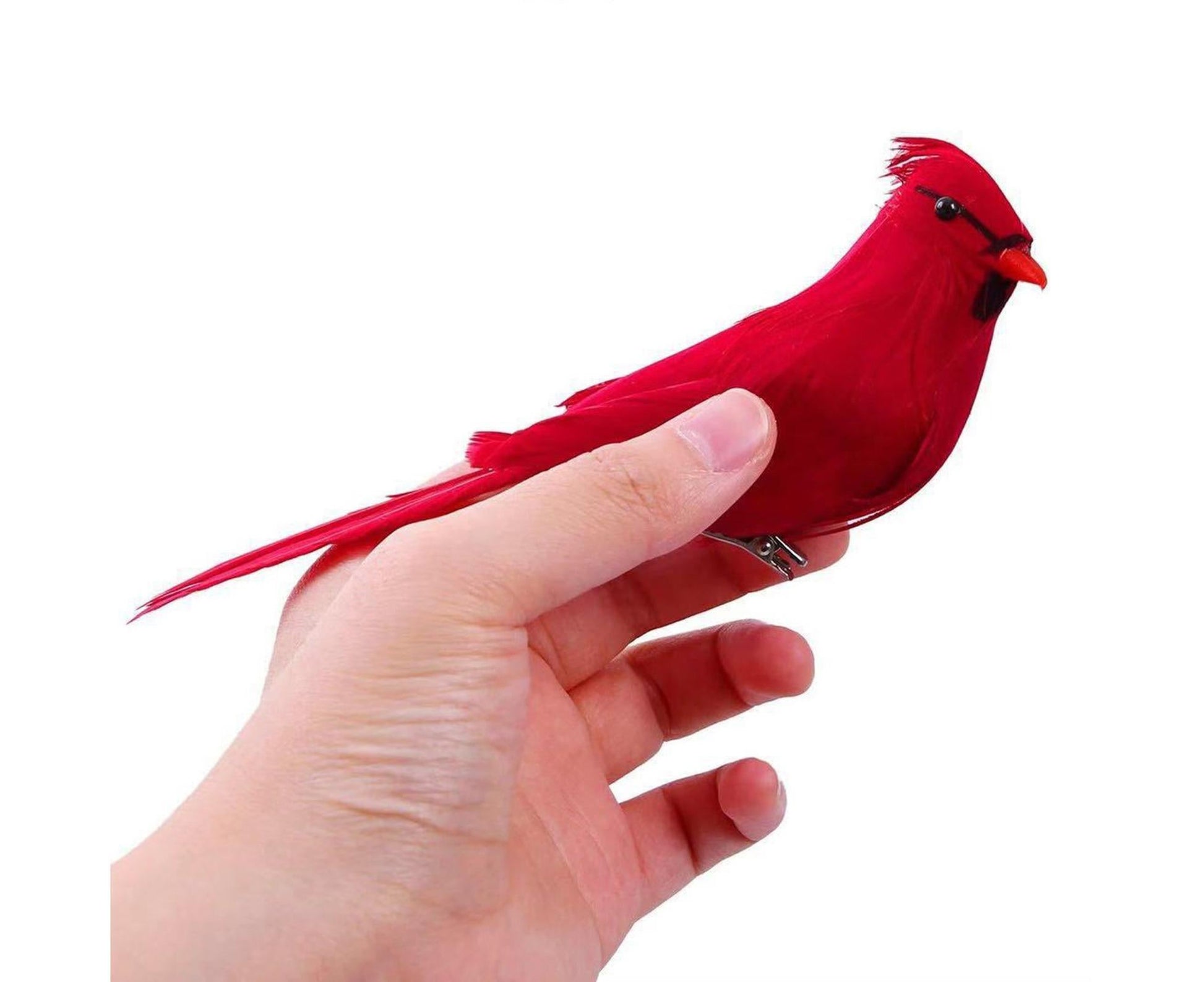 6/12Pcs Christmas Bird Clip Red Feather Artificial Birds-Red 1 V1263-JX-1005