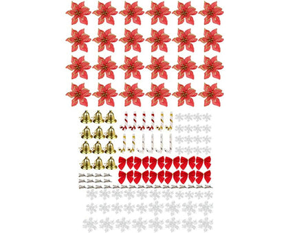 120Pcs Christmas Artificial Flower Bowknot Canes Bells-Red V1263-JX-1007