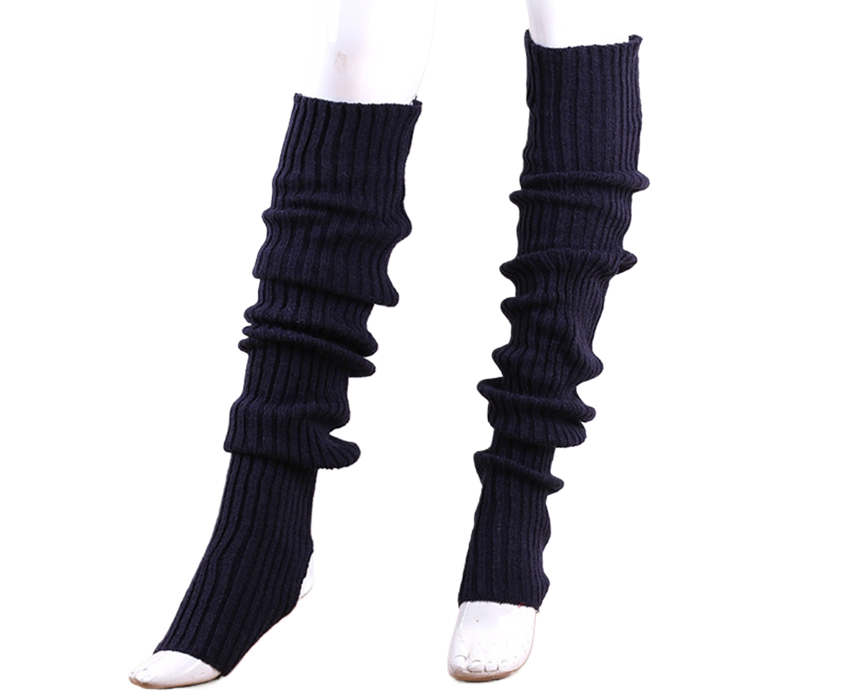 Women Elastic Solid Color Warm Thigh High Long Socks - Navy Blue V1263-JX-1009
