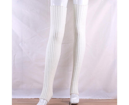 Women Elastic Solid Color Warm Thigh High Long Socks - Navy Blue V1263-JX-1009