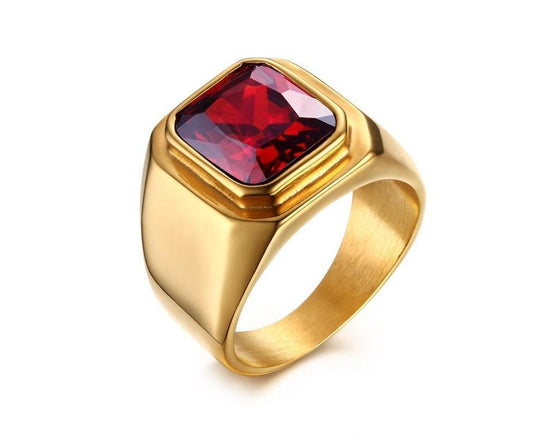 Stylish Signet Rings for Men Male Pinky Ring with Black Square CZ StoneGold Color Stainless Steel Metal V1263-JX-1011