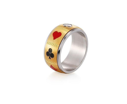 Spinner Playing Card Ring Stainless Steel Anxiety Fidget Lucky Poker For Men Women Rotating Finger Rings Punk V1263-JX-1012