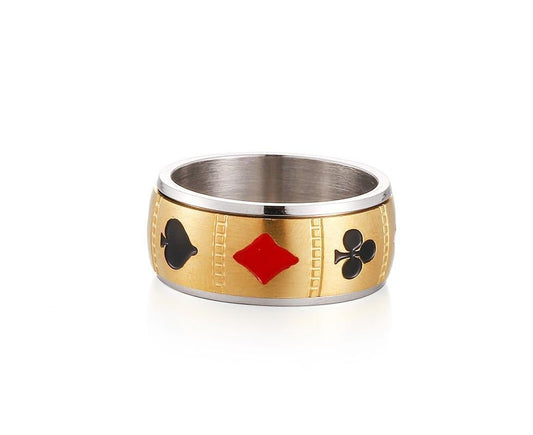Spinner Playing Card Ring Stainless Steel Anxiety Fidget Lucky Poker For Men Women Rotating Finger Rings Punk V1263-JX-1012