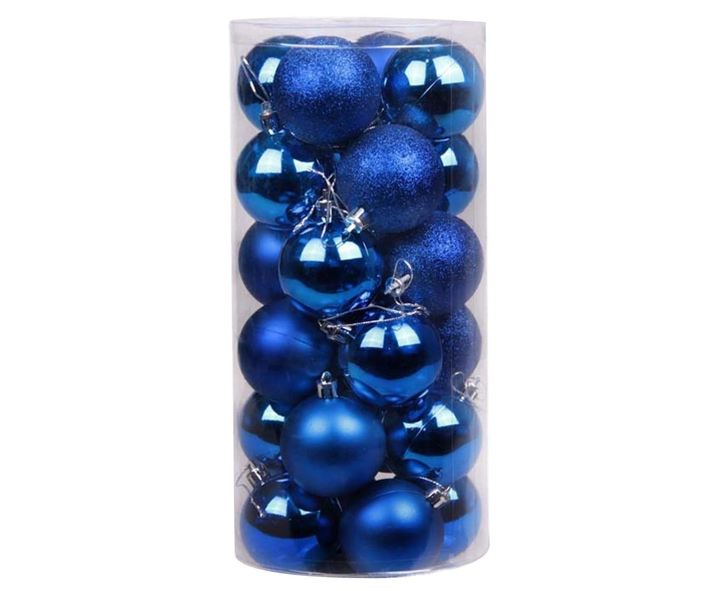 24Pcs Christmas Balls Glittering Shatterproof Plastic Xmas Tree Ornaments Party Decor-Blue 6cm V1263-JX-1015