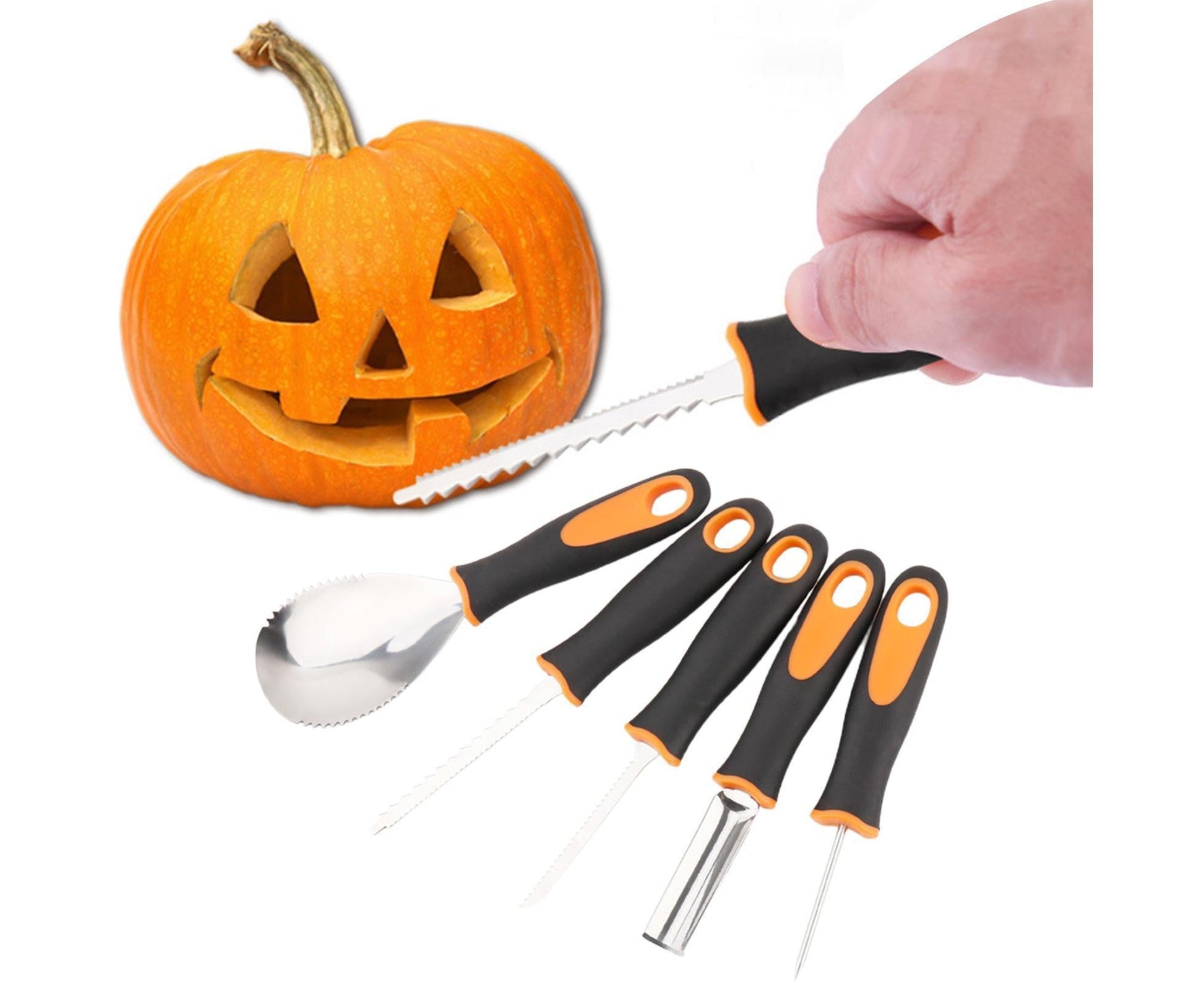 5Pcs/Set Ergonomic Pumpkin Carving Tools High Hardness Effective Stainless Steel Stable Pumpkin Carving Kit V1263-JX-1017