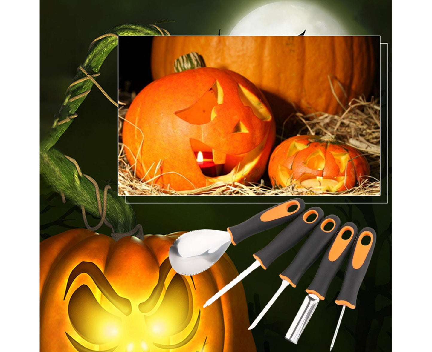 5Pcs/Set Ergonomic Pumpkin Carving Tools High Hardness Effective Stainless Steel Stable Pumpkin Carving Kit V1263-JX-1017