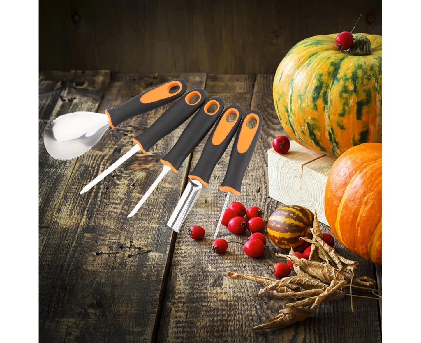 5Pcs/Set Ergonomic Pumpkin Carving Tools High Hardness Effective Stainless Steel Stable Pumpkin Carving Kit V1263-JX-1017