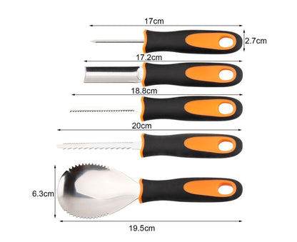5Pcs/Set Ergonomic Pumpkin Carving Tools High Hardness Effective Stainless Steel Stable Pumpkin Carving Kit V1263-JX-1017