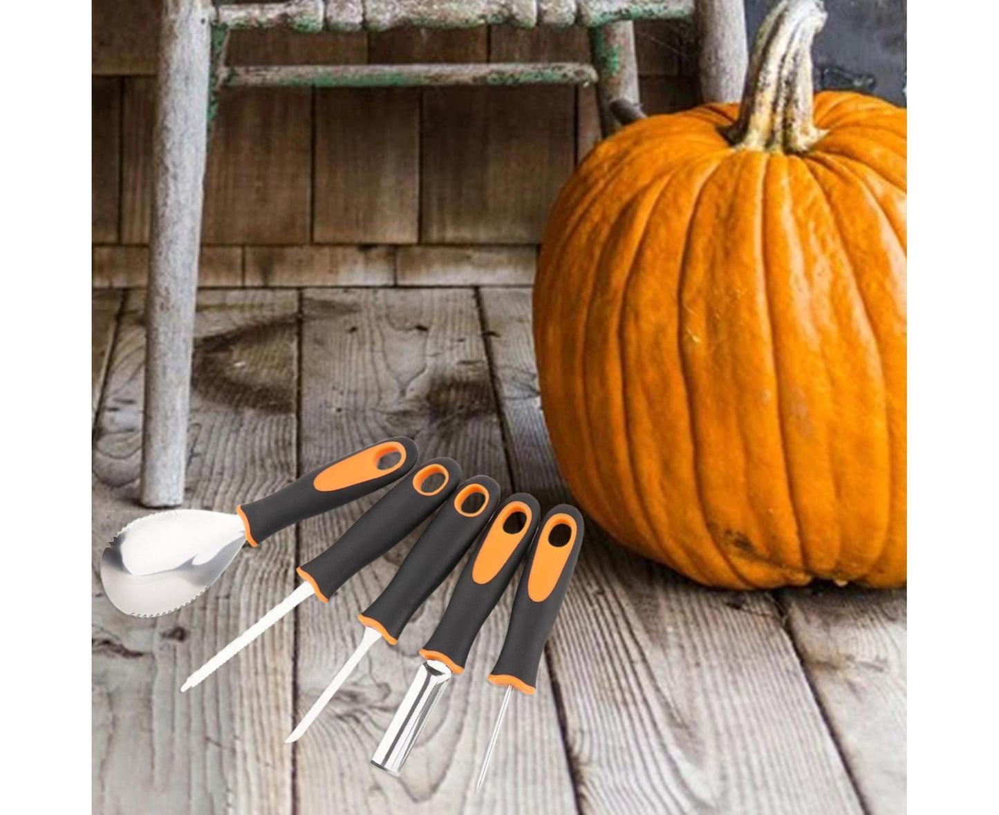 5Pcs/Set Ergonomic Pumpkin Carving Tools High Hardness Effective Stainless Steel Stable Pumpkin Carving Kit V1263-JX-1017