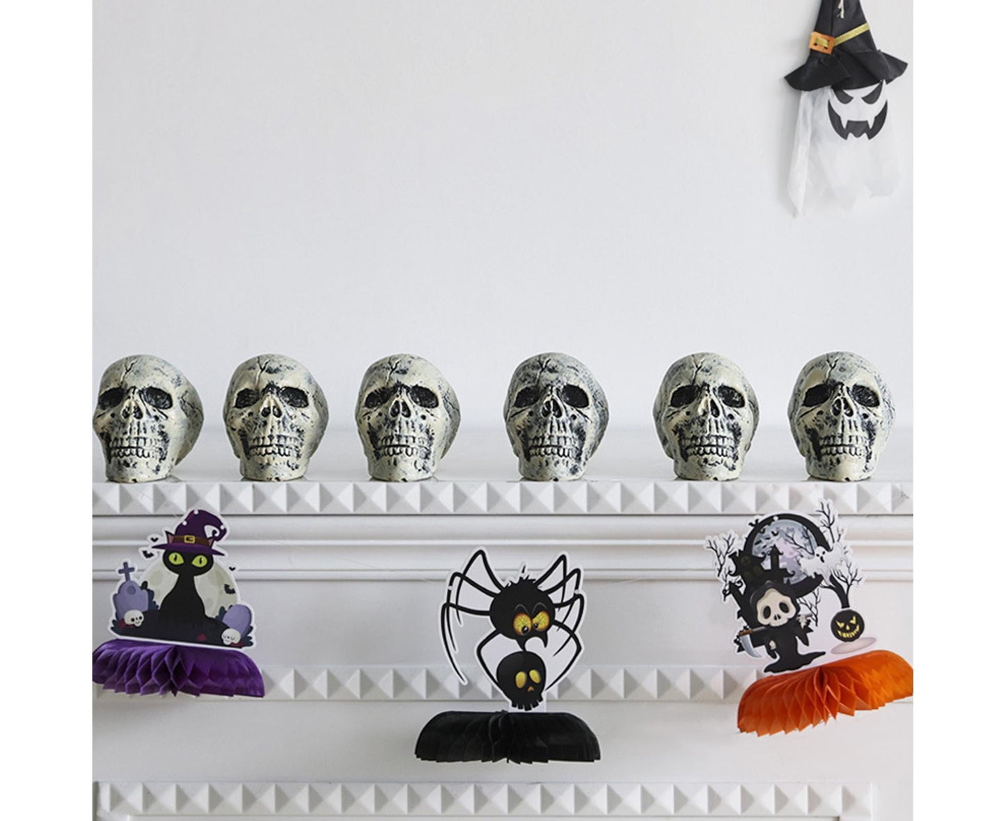 6 Pcs/Set Halloween Skull Ornament Artificial Realistic Increase Atmosphere Durable Clear Texture Skeleton V1263-JX-1018