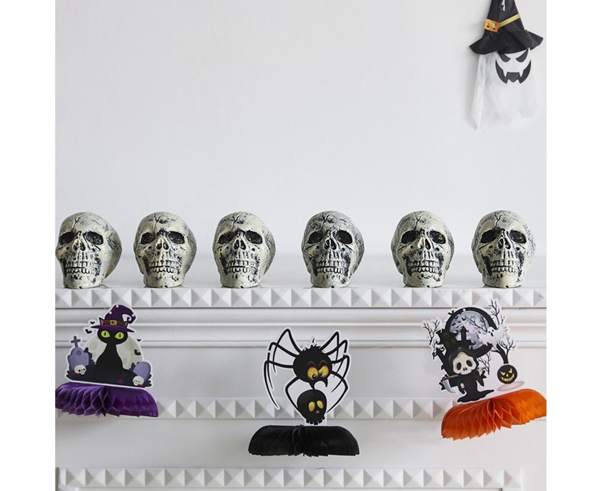 6 Pcs/Set Halloween Skull Ornament Artificial Realistic Increase Atmosphere Durable Clear Texture Skeleton V1263-JX-1018