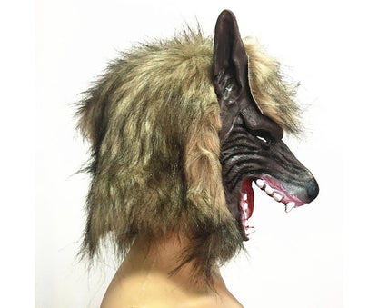 Halloween Horror Savage Wolf Head Mask Masquerade Fluffy Headgear Decoration-Brown V1263-JX-1024