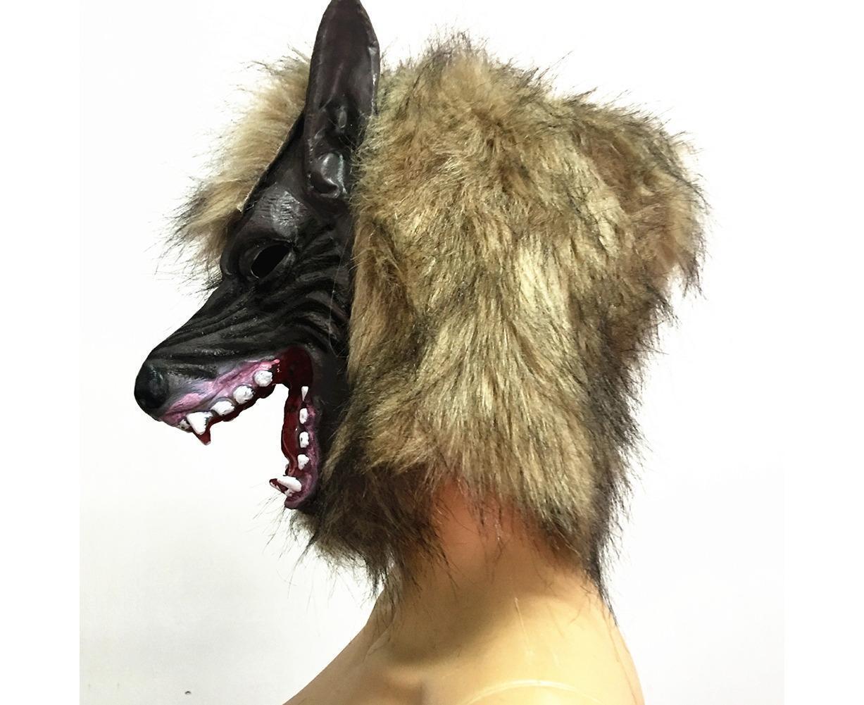 Halloween Horror Savage Wolf Head Mask Masquerade Fluffy Headgear Decoration-Brown V1263-JX-1024