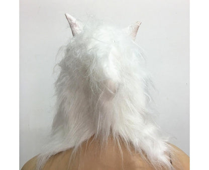 Halloween Horror Savage Wolf Head Mask Masquerade Fluffy Headgear Decoration-Brown V1263-JX-1024