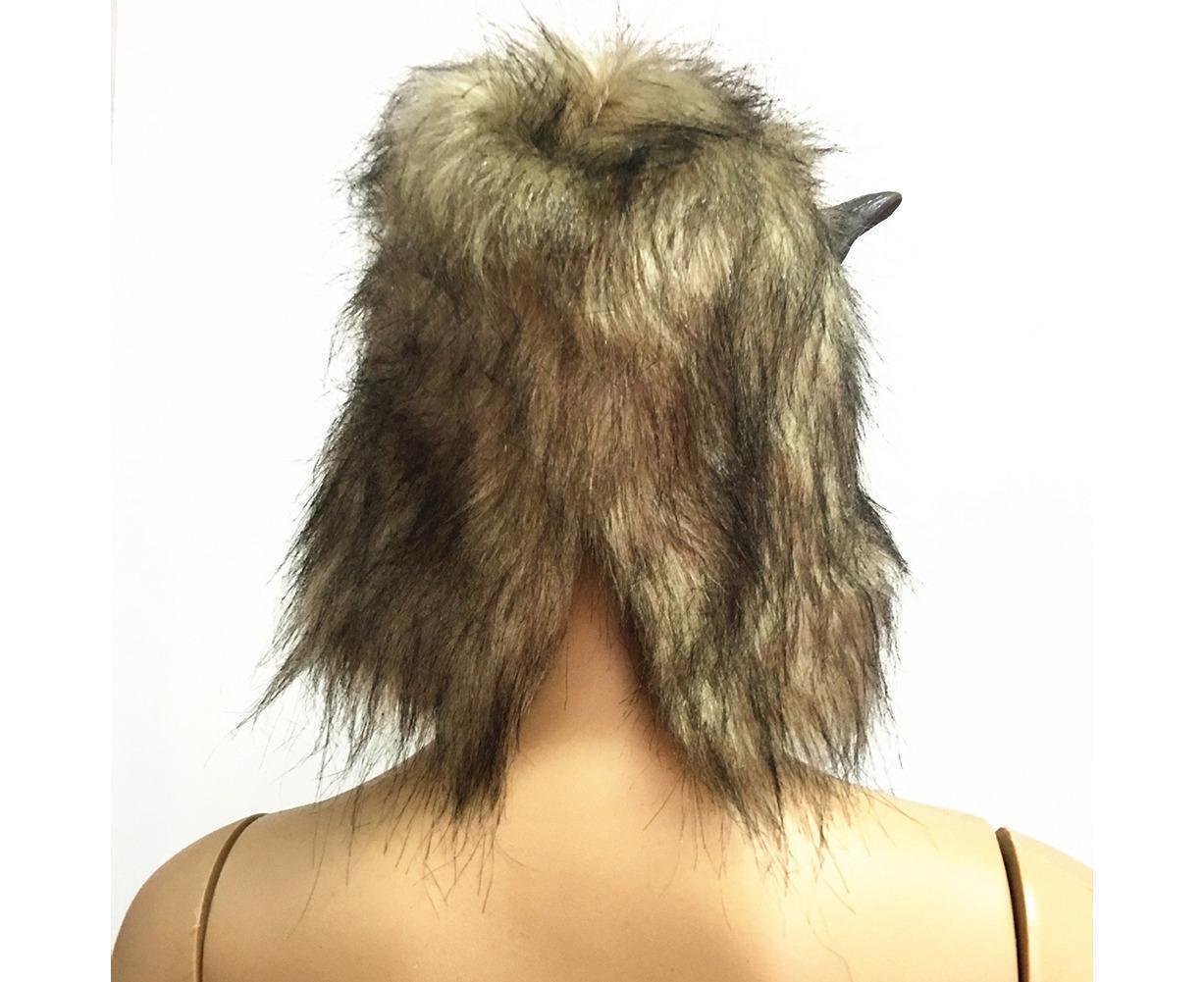 Halloween Horror Savage Wolf Head Mask Masquerade Fluffy Headgear Decoration-Brown V1263-JX-1024