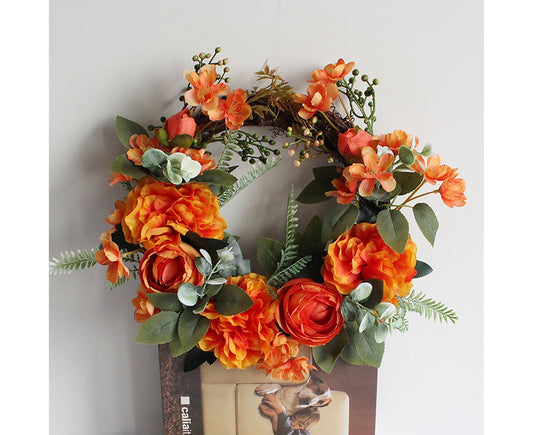 Hanging Wreath Exquisite Anti-deform Plastic Imitation Peony Flower Garland Pendant for Wedding-Dark Orange V1263-JX-1026